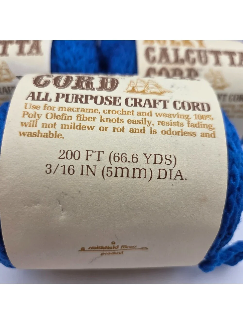 Lot of 5 Vintage Bulky Calcutta Cord 200 Ft Blue Macrame Craft Cord 3/16